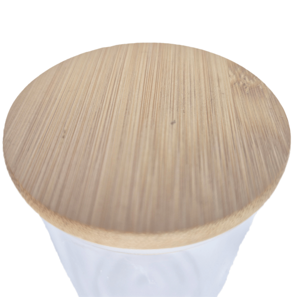 Encontraproduto.com.br - POTE VIDRO C/TAMPA BAMBU REDONDO 350ML R.HJ-0061