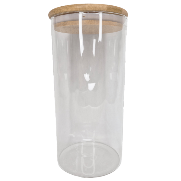 POTE VIDRO C/TAMPA BAMBU REDONDO 1.3L R.HJ-0079