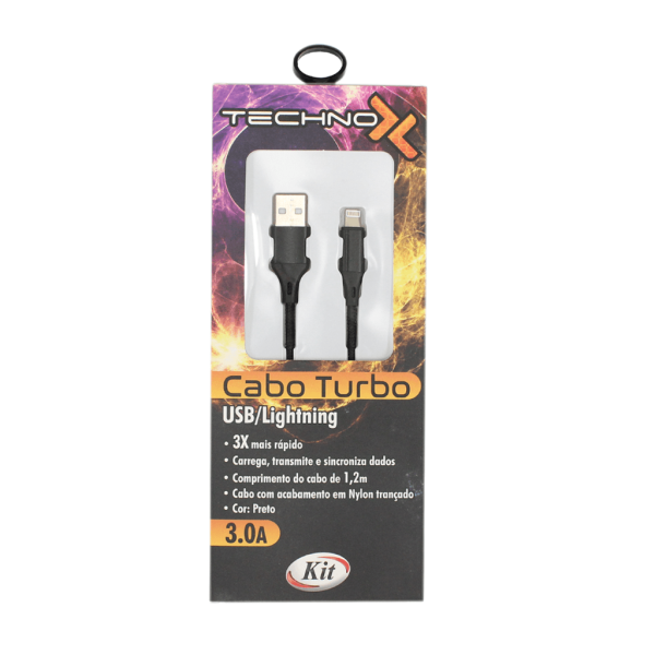 Encontraproduto.com.br - CABO LIGHTNING NYLON 3A 1.2MTS PRETO R.S10-L