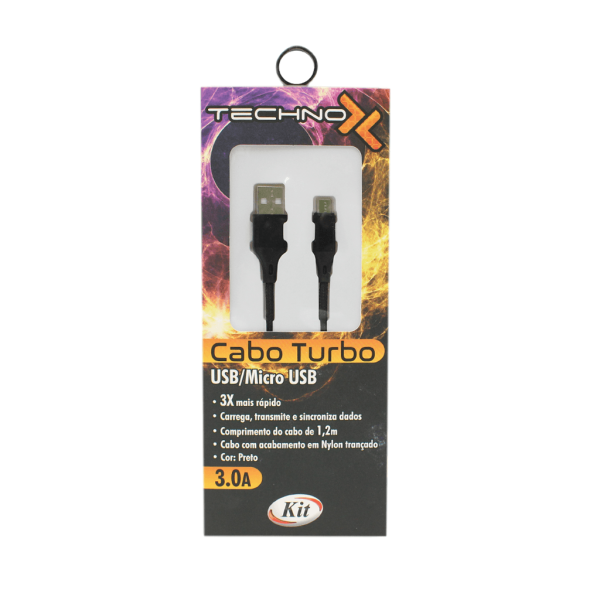 Encontraproduto.com.br - CABO MICRO USB NYLON 3A 1.2MTS PRETO R.S10-U