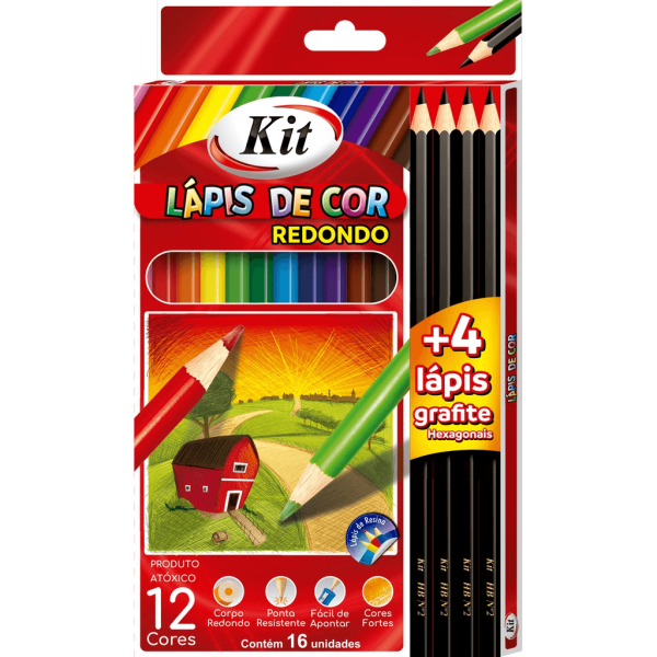 Encontraproduto.com.br - LAPIS DE COR INTEIRO 12 CORES KIT   04 LAPIS