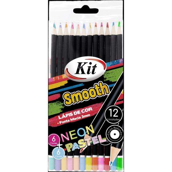 Encontraproduto.com.br - LAPIS DE COR 12 CORES KIT SMOOTH 6 NEON E 6 PASTEL