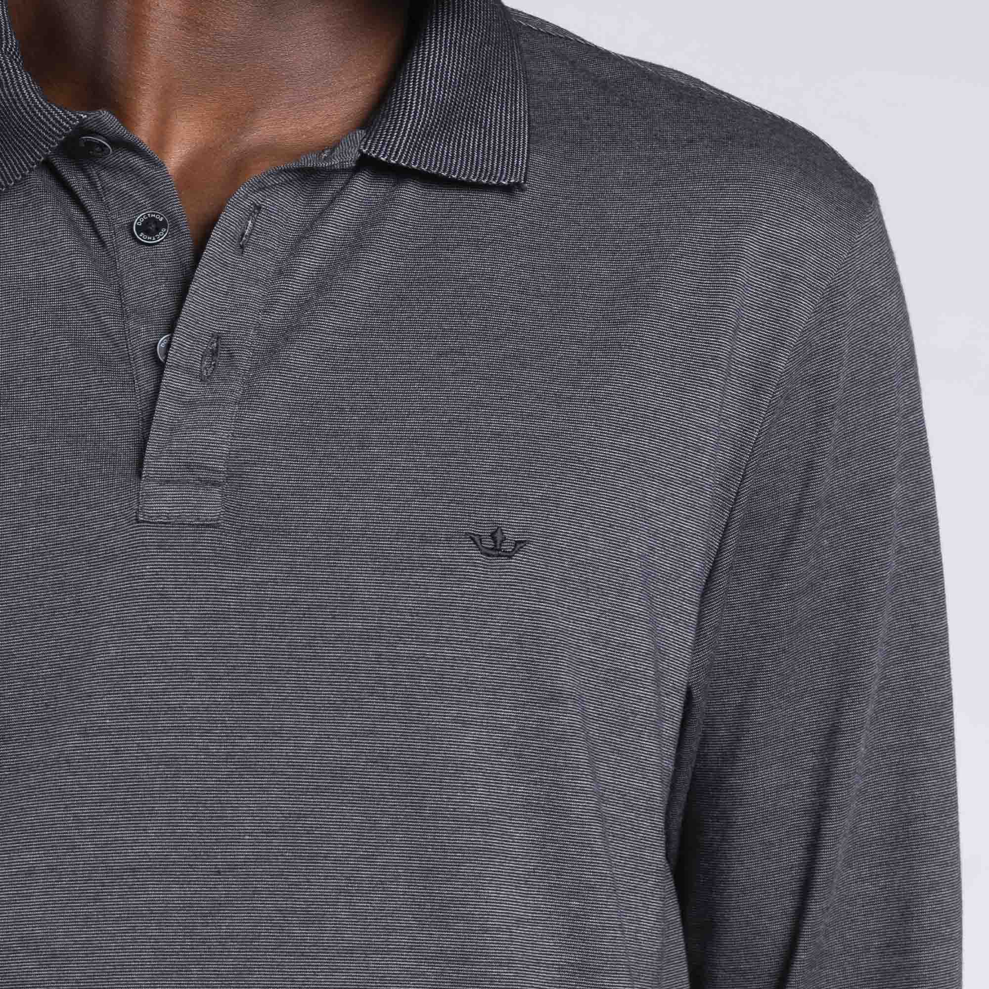 Encontraproduto.com.br - Polo Docthos Slim Manga Longa Micro Listras