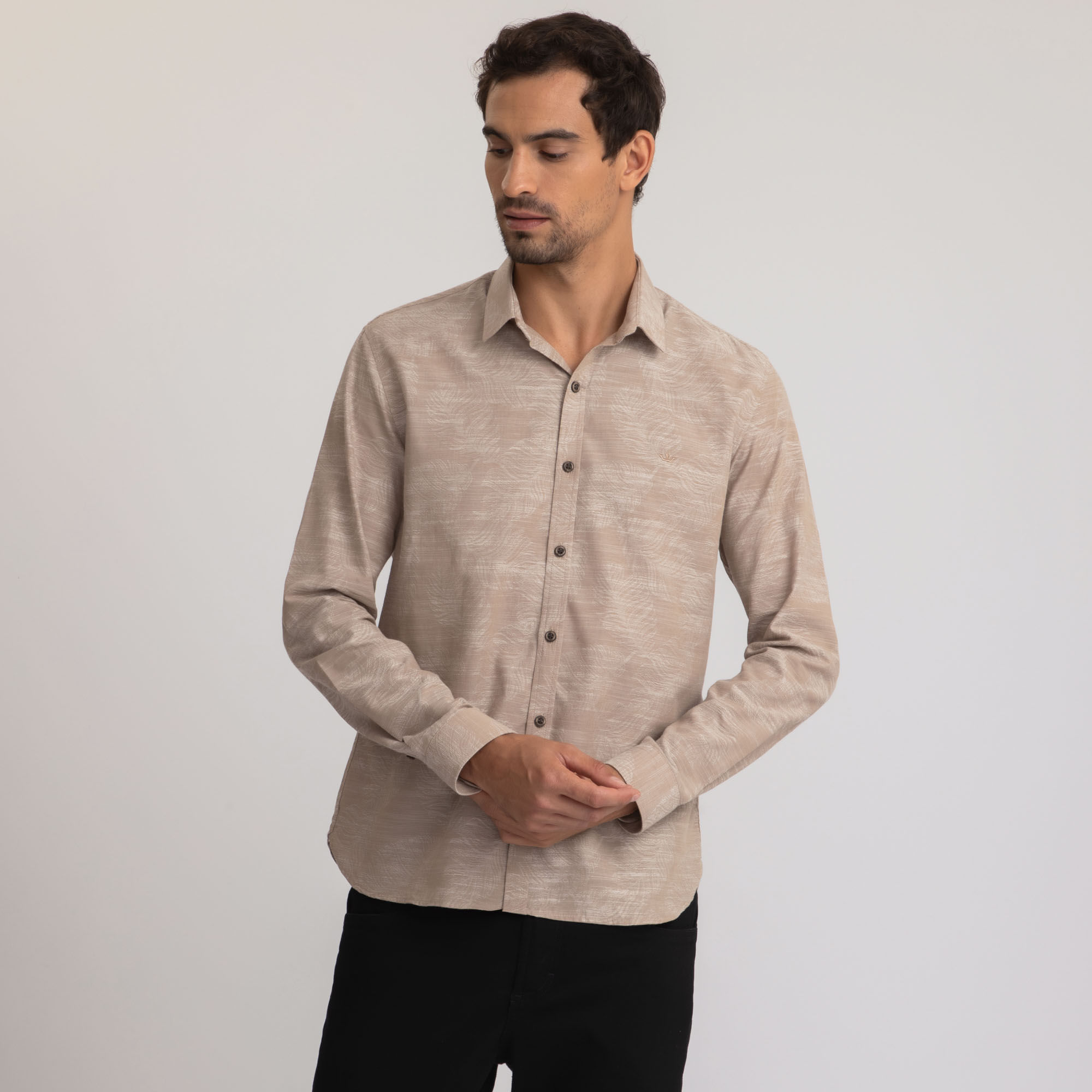 Encontraproduto.com.br - Camisa Manga Longa Docthos Slim Jacquard Folhas