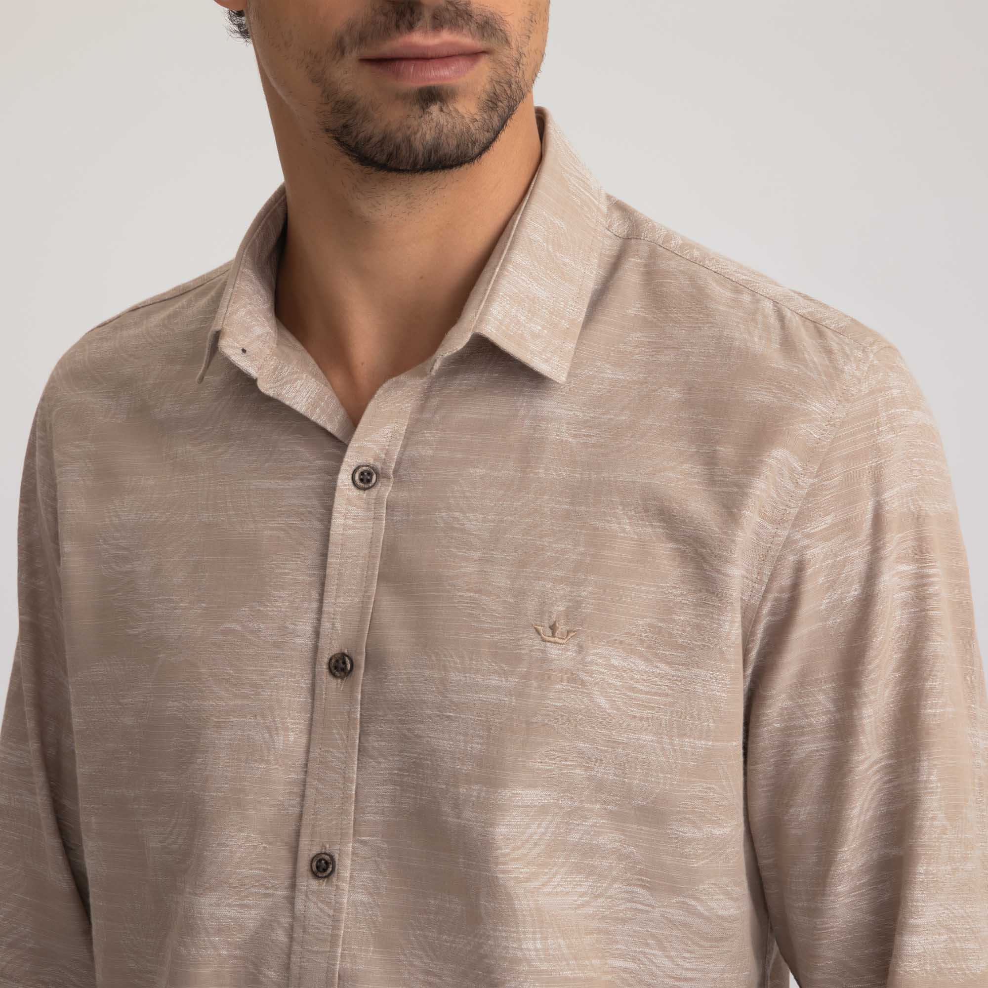 Encontraproduto.com.br - Camisa Manga Longa Docthos Slim Jacquard Folhas