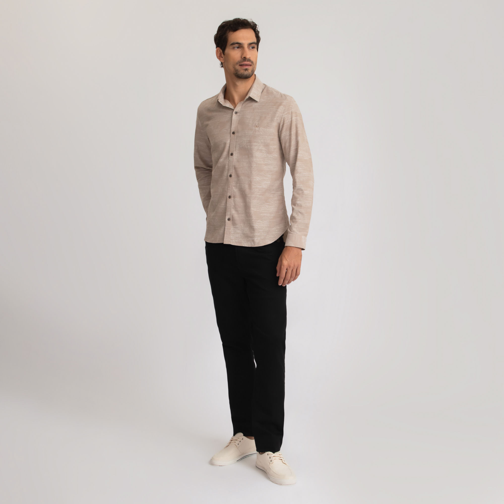 Encontraproduto.com.br - Camisa Manga Longa Docthos Slim Jacquard Folhas