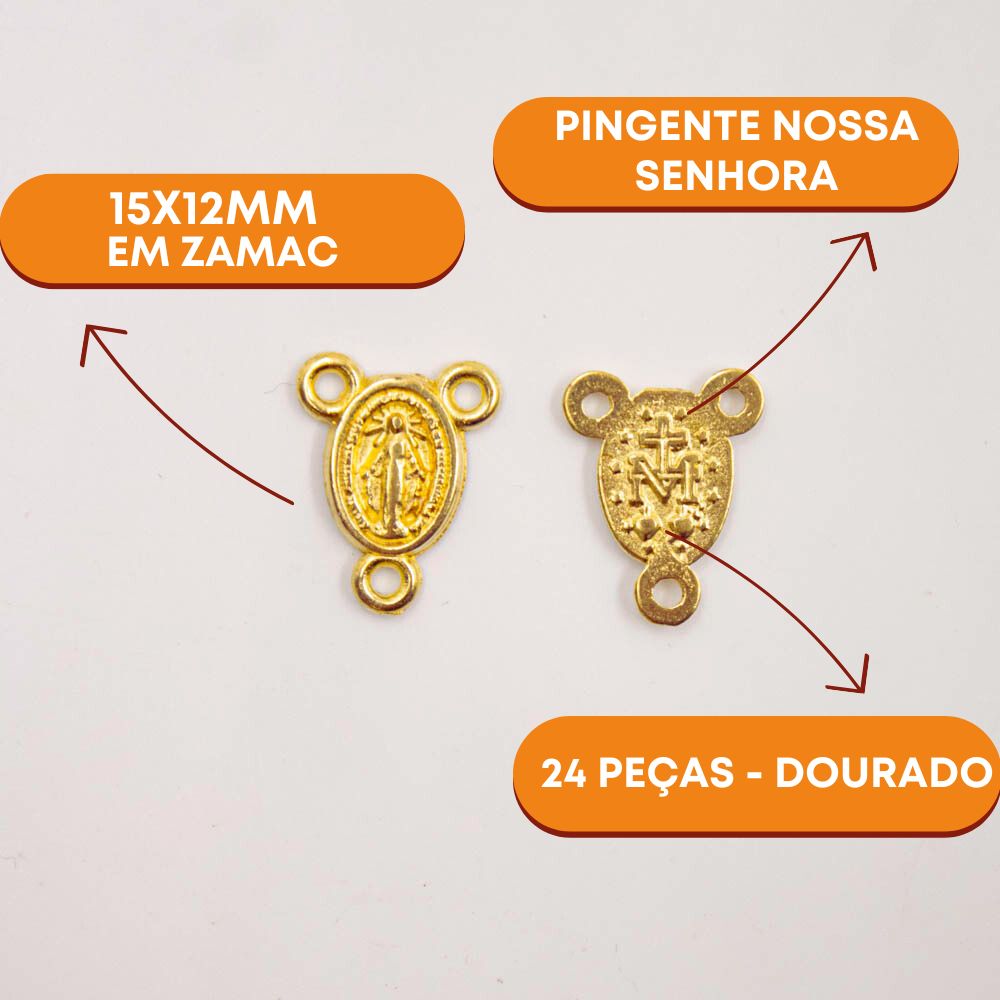 Encontraproduto.com.br - PINGENTE NOSSA SENHORA 15X12MM EM ZAMAC COM 24 PEÇAS