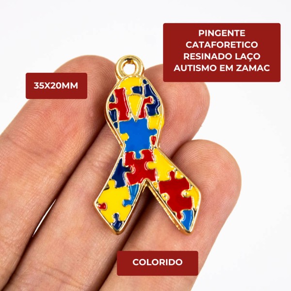 Encontraproduto.com.br - PINGENTE CATAFORETICO RESINADO LAÇO AUTISMO 35X20MM EM ZAMAC COM 06 PEÇAS