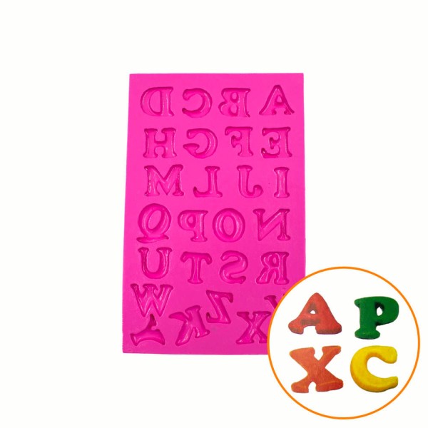 Encontraproduto.com.br - MOLDE DE SILICONE ALFABETO GRANDE PARA BISCUIT POLYCOL