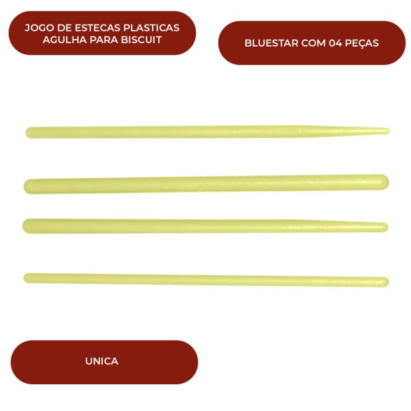 Encontraproduto.com.br - JOGO DE ESTECAS PLASTICAS AGULHA PARA BISCUIT BLUESTAR COM 04 PEÇAS