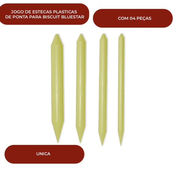 Encontraproduto.com.br - JOGO DE ESTECAS PLASTICAS DE PONTA PARA BISCUIT BLUESTAR COM 04 PEÇAS