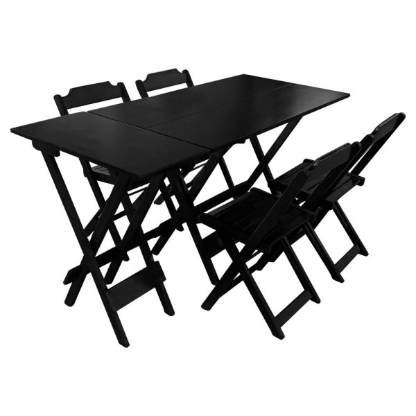 Encontraproduto.com.br - Jogo De Mesa Dobrável 1,20X70 E Mesa Aparador Em Madeira Maciça Com 4 Cadeiras - Preto - Preto