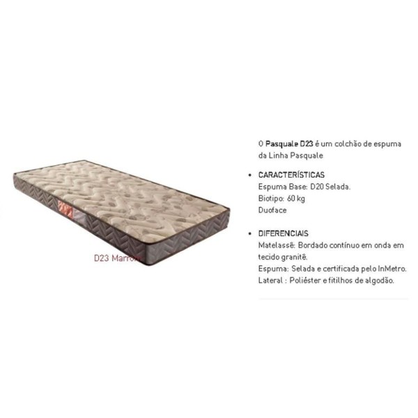 Encontraproduto.com.br - Colchão Solteiro Espuma D23 Pasquale Clean (88x188x14) - Paropas