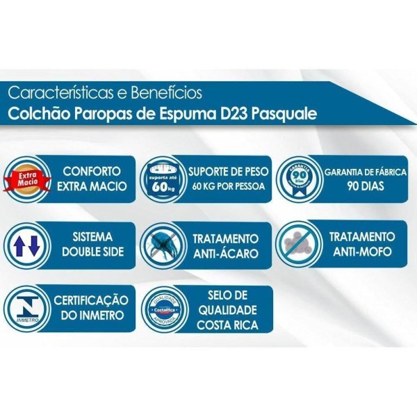 Encontraproduto.com.br - Colchão Solteiro Espuma D23 Pasquale Clean (88x188x14) - Paropas