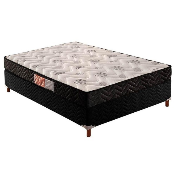 Encontraproduto.com.br - Cama Box Casal: Colchão Espuma D33 Paropas Pasquale + Base Crc Suede Black(138X188)