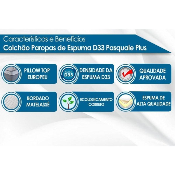 Encontraproduto.com.br - Conjunto Box Casal: Colchão Espuma Paropas D33 Pasquale Plus + Base CRC Suede Clean(138x188)