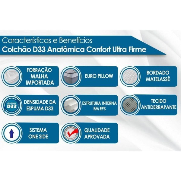 Encontraproduto.com.br - Colchão Casal D33 - Ep - Anatômico Conforto Ultra Firme Euro Pillow (138x188x25) - Paropas