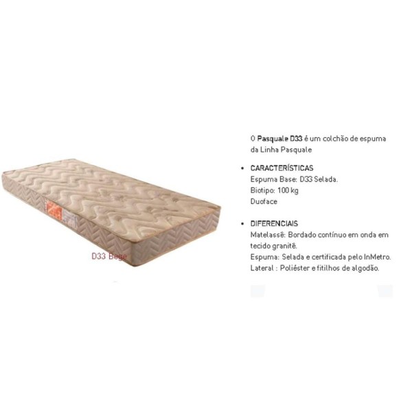 Encontraproduto.com.br - Colchão Casal Espuma D33 Pasquale Clean (138x188x20) - Paropas