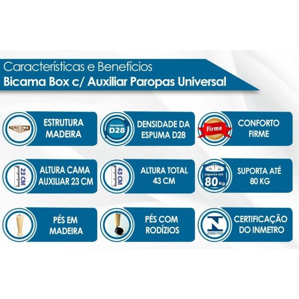 Encontraproduto.com.br - Cama Box Base c/Auxiliar Solteiro Universal Rústico Bordado Clean (88x188x30) - Paropas