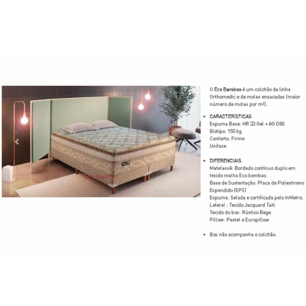 Encontraproduto.com.br - Colchão Eco Bamboo King Mola Ensacada E Pillow 203 X 193 X 36 Paropas