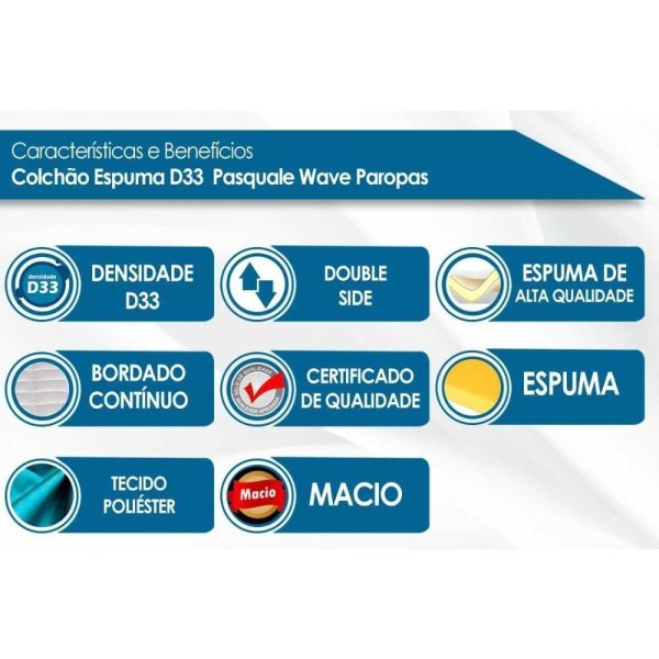 Encontraproduto.com.br - Colchão Solteiro Espuma D33 Pasquale Wave Clean 78x188x17 - Paropas