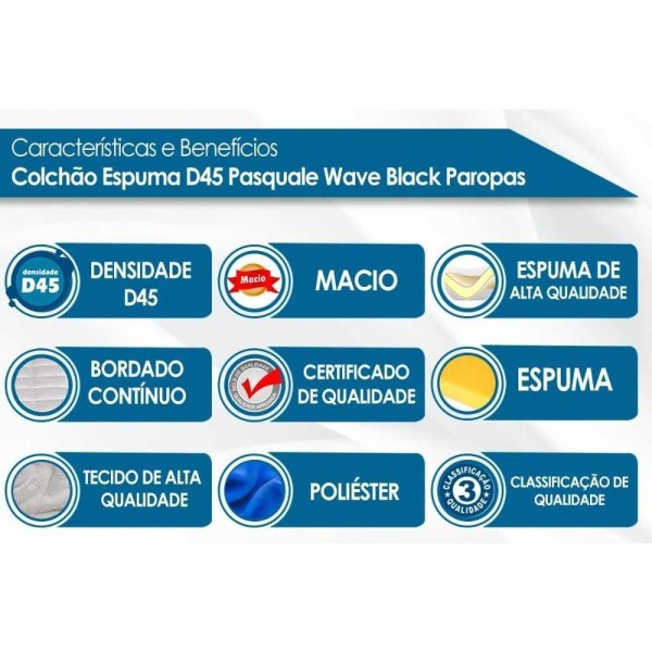 Encontraproduto.com.br - Colchão Viúva Espuma D45 Pasquale Wave Black (128x188x17) - Paropas