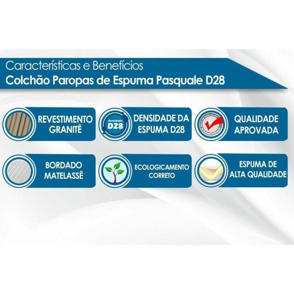 Encontraproduto.com.br - Colchão Viúva Espuma D28 Pasquale Gray (128x188x14) - Paropas
