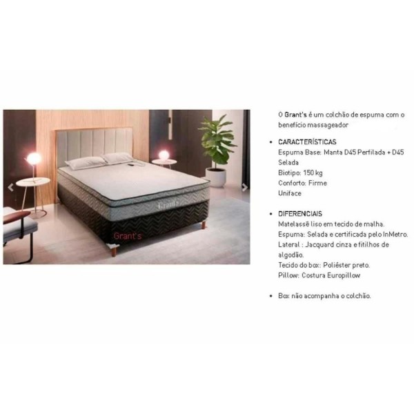Encontraproduto.com.br - Cama Box Casal: Colchão C-vibro Massagem Paropas D45 Grants + Base Crc Suede Gray(138x188)