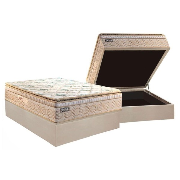 Encontraproduto.com.br - Conjunto Box Baú Casal: Colchão Molas Paropas Masterpocket Ensacadas Eco BambooBase Courano Clean