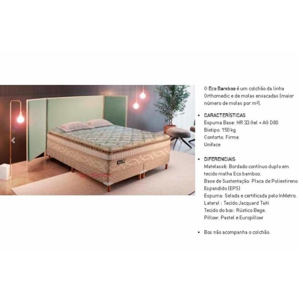 Encontraproduto.com.br - Conjunto Box Baú Casal: Colchão Molas Paropas Masterpocket Ensacadas Eco BambooBase Courano Clean