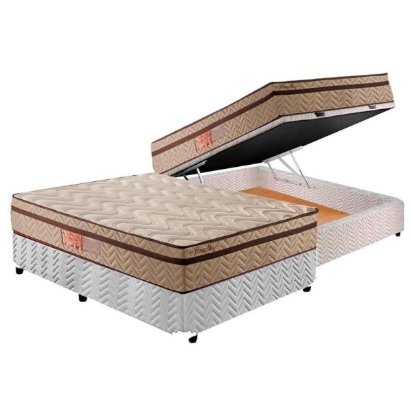 Encontraproduto.com.br - Cama Box Baú Casal: Colchão Molas Ensacadas Paropas Marcelly Ibiza + Base Rústico White(138X188)