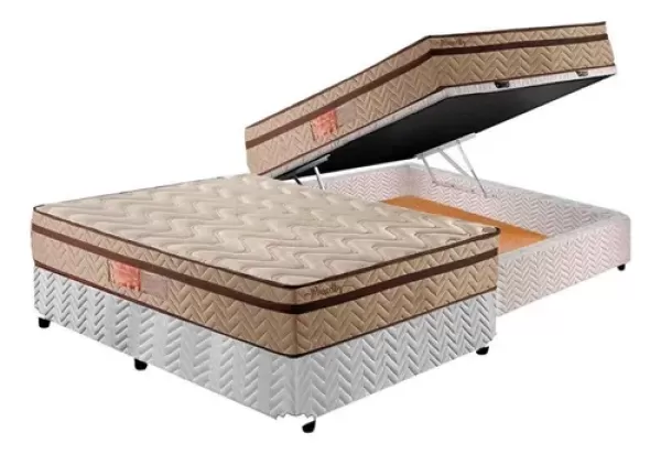 Encontraproduto.com.br - Cama Box Baú Casal: Colchão Molas Ensacadas Paropas Marcelly Ibiza + Base Rústico White(138X188)
