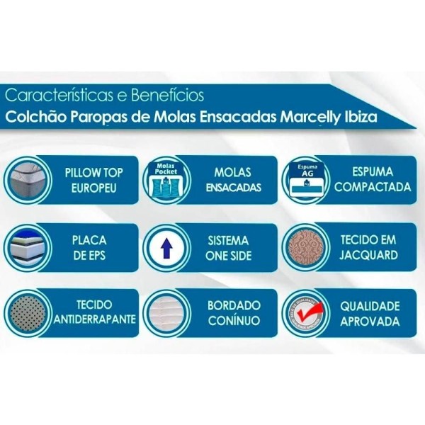 Encontraproduto.com.br - Colchão Queen Molas Ensacadas Masterpocket Marcelly Euro Pillow Clean (158x198x28) - Paropas