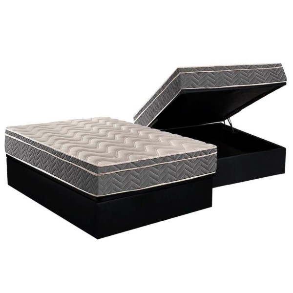 Encontraproduto.com.br - Cama Box Baú Casal: Colchão Anatômico Paropas D45 / Ep Confort Mega Firme + Base Black(138x188)