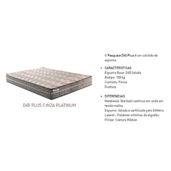 Encontraproduto.com.br - Colchão Solteiro Espuma D45 Pasquale Plus Euro Pillow Gray (88x188x25) - Paropas