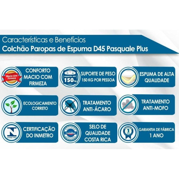 Encontraproduto.com.br - Colchão Solteiro Espuma D45 Pasquale Plus Euro Pillow Gray (88x188x25) - Paropas