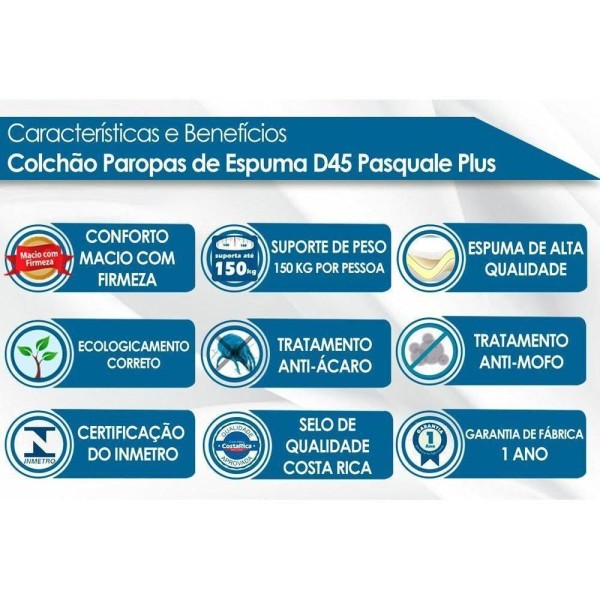 Encontraproduto.com.br - Colchão Solteiro Espuma D45 Pasquale Plus Euro Pillow Gray (88x188x25) - Paropas
