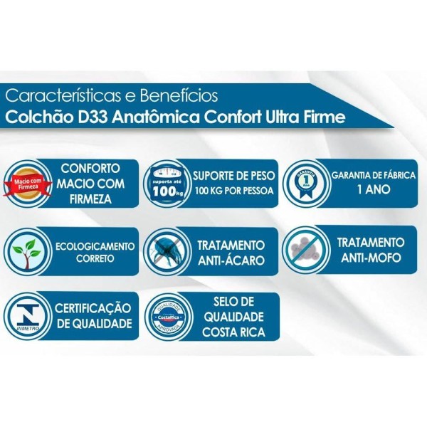 Encontraproduto.com.br - Colchão Queen D33 / EP / Anatômico Conforto Ultra Firme Euro Pillow (158x198x17) - Paropas