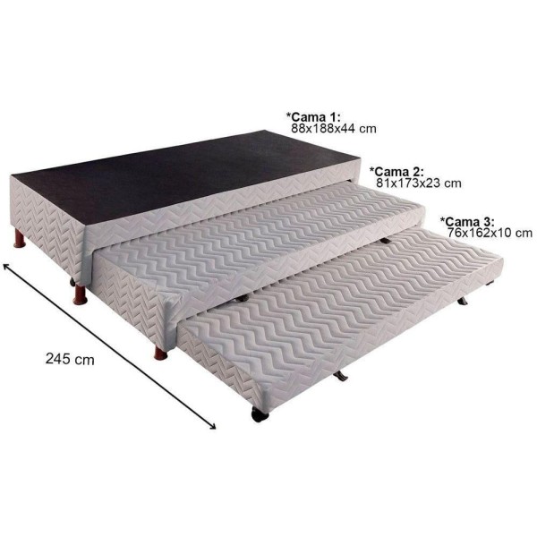 Encontraproduto.com.br - Cama Box Base C/2 Auxiliares Solteiro Universal Rústico Bordado White (88x188x32) - Paropas