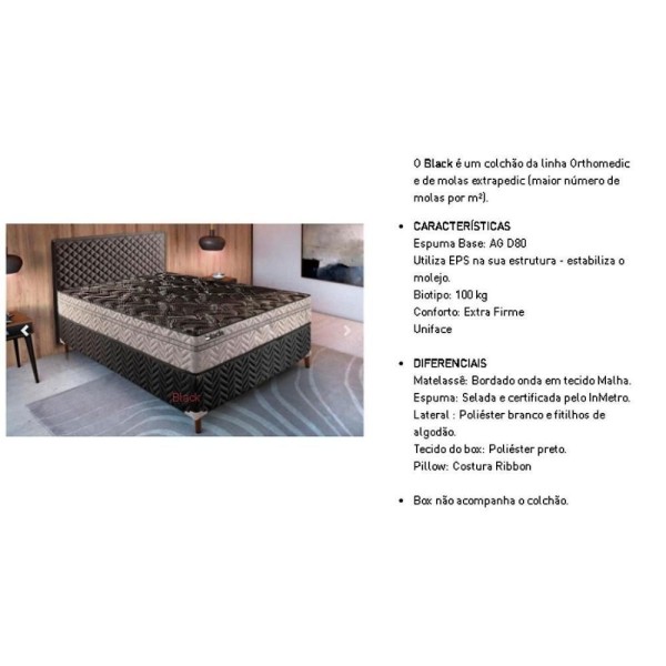 Encontraproduto.com.br - Colchão Solteiro Molas Extrapedic Black Euro Pillow (88x188x28) - Paropas