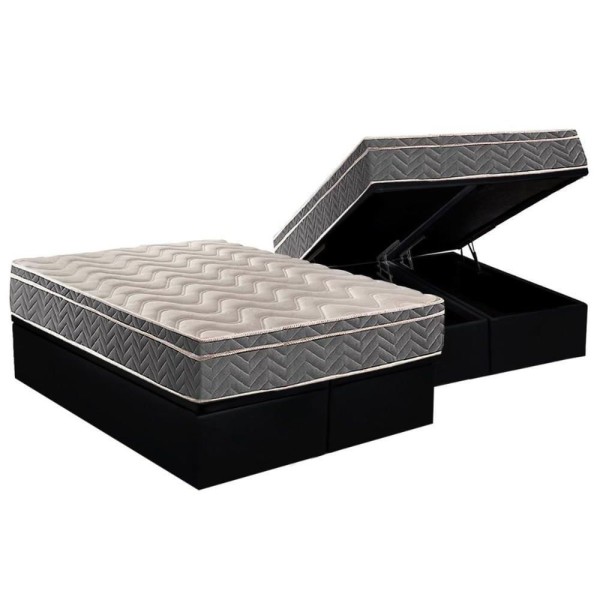Encontraproduto.com.br - Cama Box Baú Queen: Colchão Espuma Paropas D45 / Ep Confort Mega Firme + Base Black(158X198)