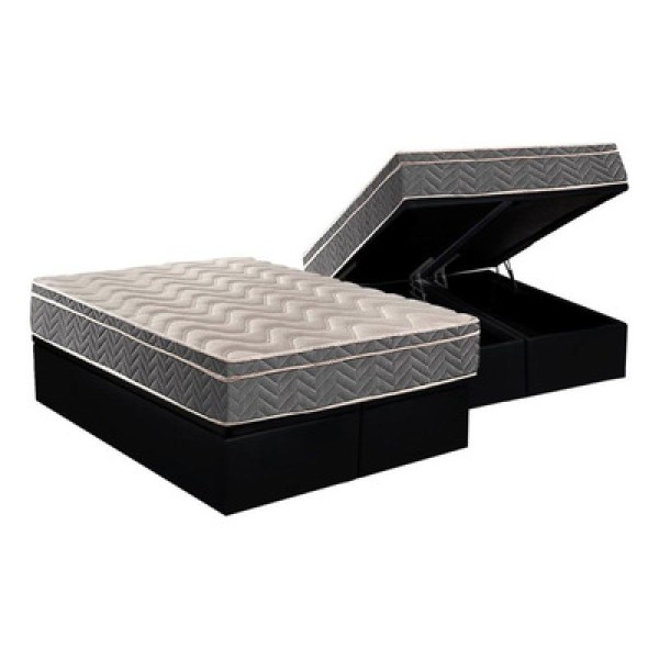 Encontraproduto.com.br - Cama Box Baú Queen: Colchão Espuma Paropas D45 / Ep Confort Mega Firme + Base Black(158X198)