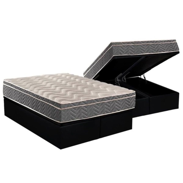 Encontraproduto.com.br - Cama Box Baú Queen: Colchão Espuma Paropas D45 / Ep Confort Mega Firme + Base Black(158X198)