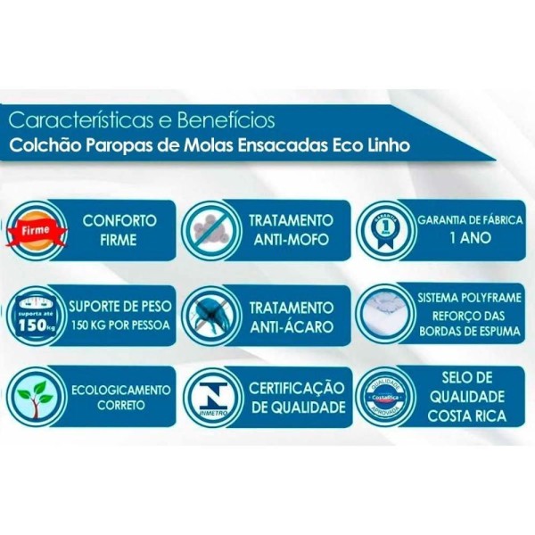 Encontraproduto.com.br - Colchão Solteiro Molas Masterpocket Ensacadas Eco Linho Euro Pillow (88x188x32) - Paropas