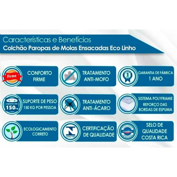 Encontraproduto.com.br - Colchão Solteiro Molas Masterpocket Ensacadas Eco Linho Euro Pillow (88x188x32) - Paropas