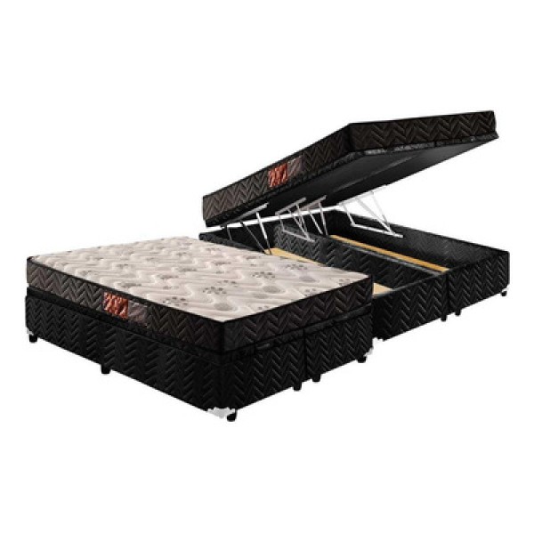 Cama Box Baú Queen: Colchão Espuma Paropas D45 Pasquale + Base Crc Suede Black(158X198)