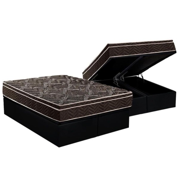Encontraproduto.com.br - Cama Box Baú Queen: Colchão Espuma Paropas D28 / Ep Pasquale + Base Crc Suede Black(158x198)