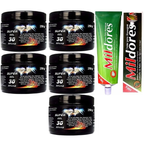 Encontraproduto.com.br - Kit 5 Super Gel 30 Ervas 250g + 1 Pomada Mil Dores 100g
