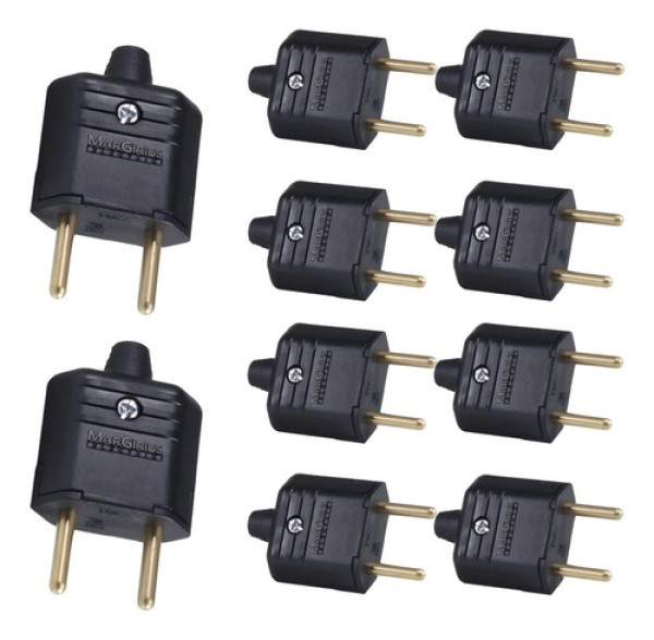 Plugue 2 polos 10A 180º preto Margirius