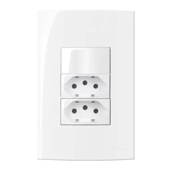 Encontraproduto.com.br - Conjunto Interruptor+2 Tomada 2P+T 20A 4x2 Branco Sleek - MARGIRIUS
